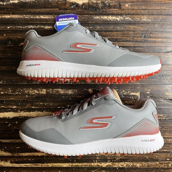 Skechers Men's Max 2 Arch Fit Waterproof. Grey/Red.(214028WW/GYRD). size 10 - Picture 2 of 6